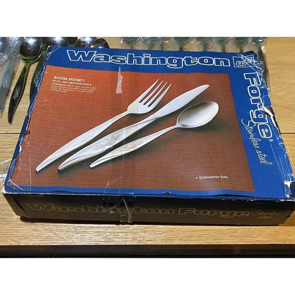Washington Forge Avon Rose Stainless Flatware Set of 49 with Box‎ VTG MCM